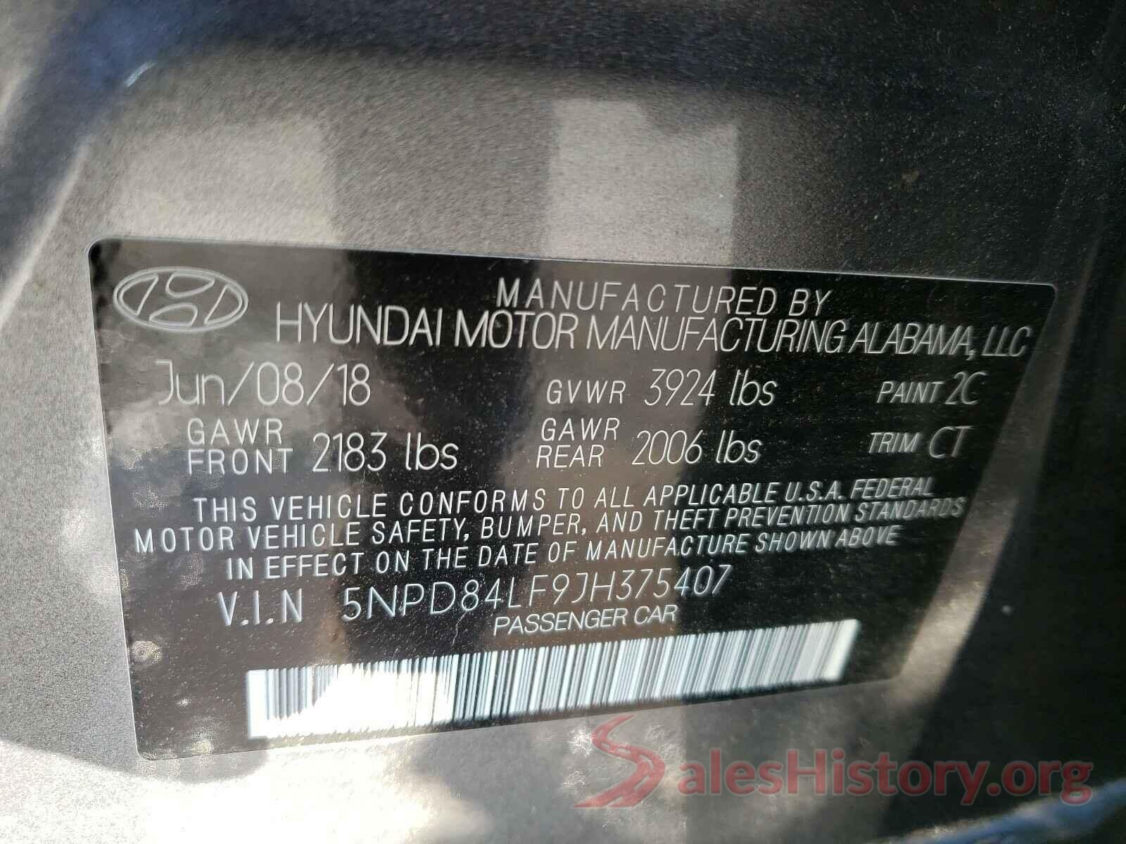 5NPD84LF9JH375407 2018 HYUNDAI ELANTRA