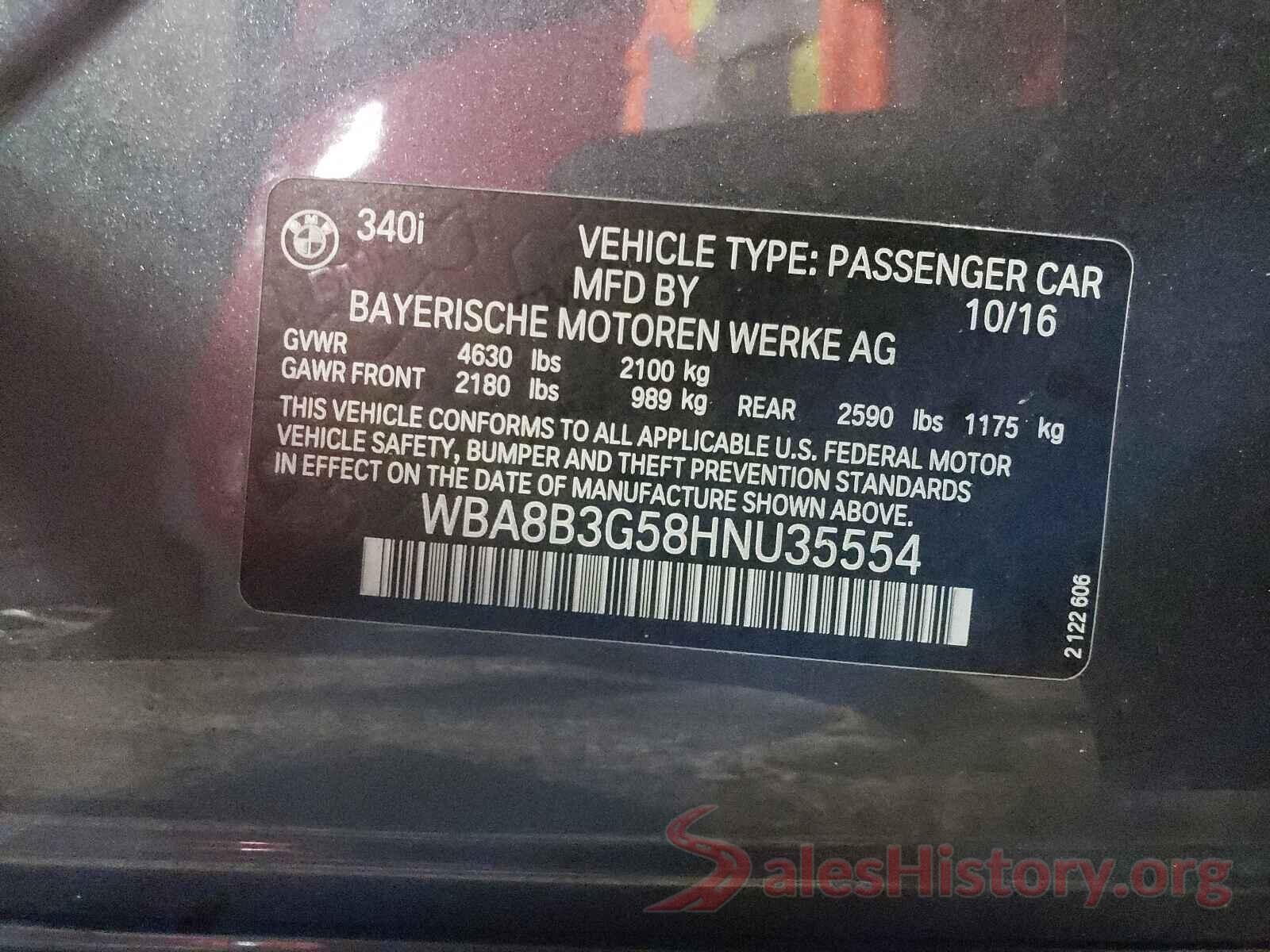 WBA8B3G58HNU35554 2017 BMW 3 SERIES