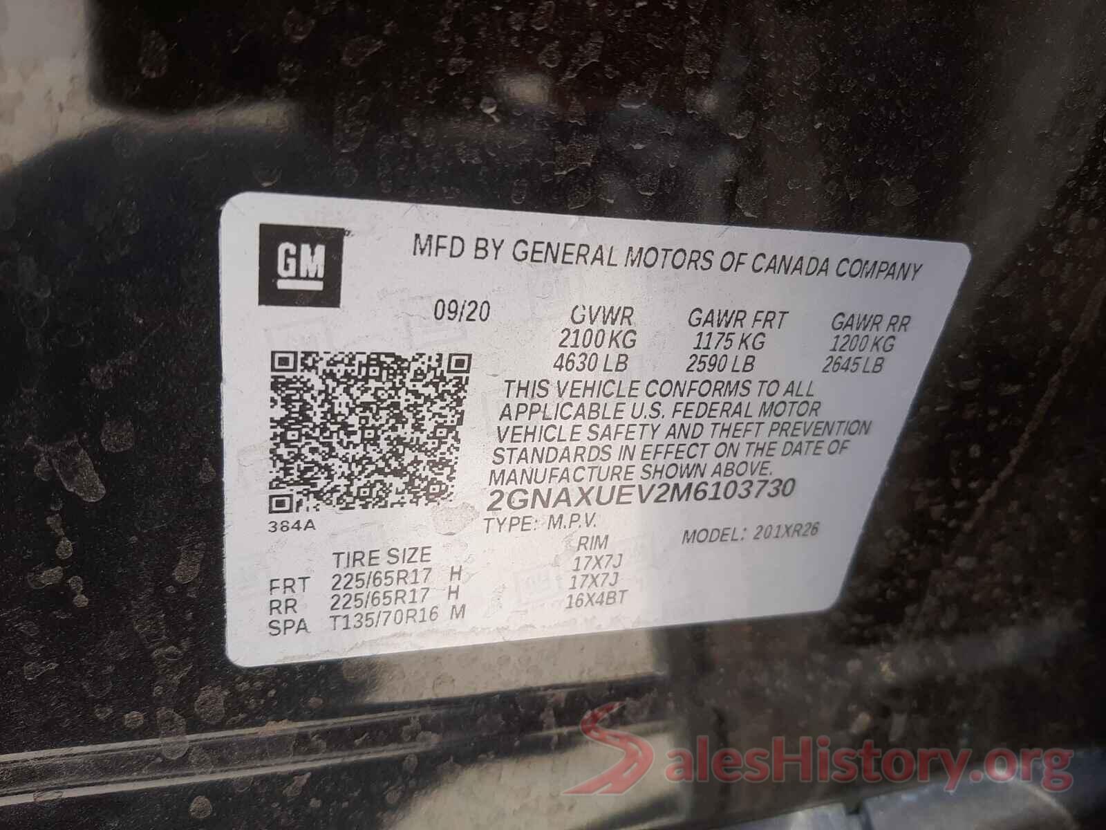 2GNAXUEV2M6103730 2021 CHEVROLET EQUINOX