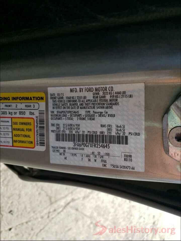 3FA6P0G7XFR254645 2015 FORD FUSION