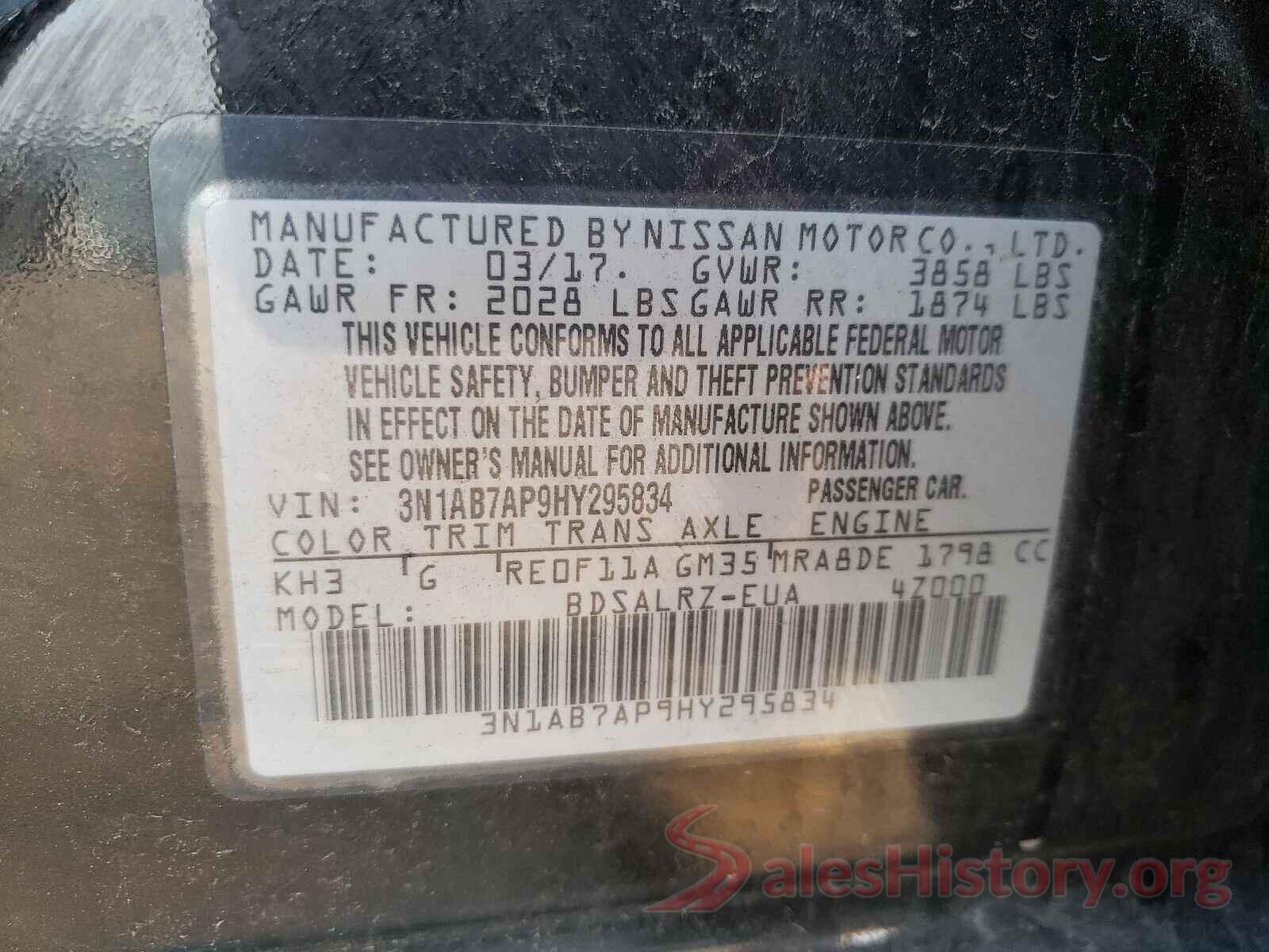 3N1AB7AP9HY295834 2017 NISSAN SENTRA