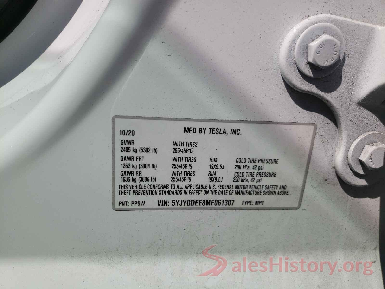 5YJYGDEE8MF061307 2021 TESLA MODEL Y