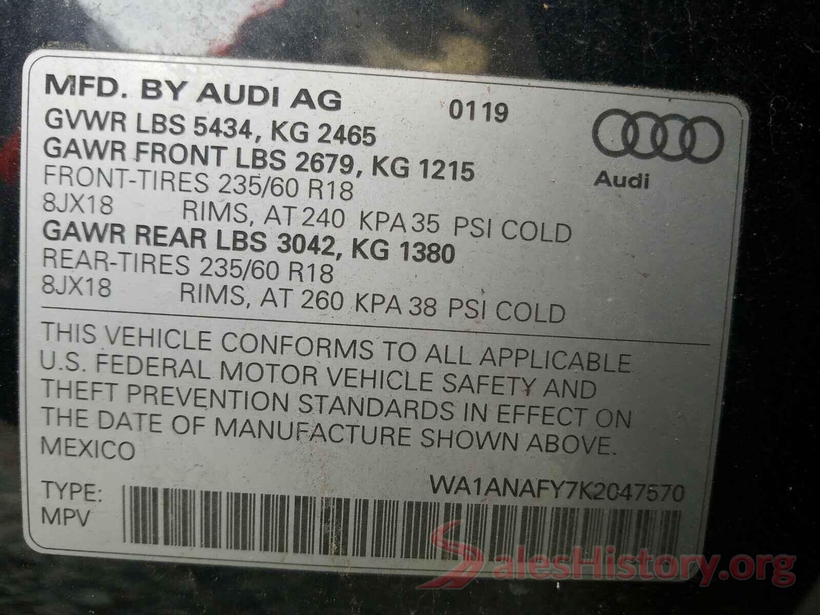 WA1ANAFY7K2047570 2019 AUDI Q5