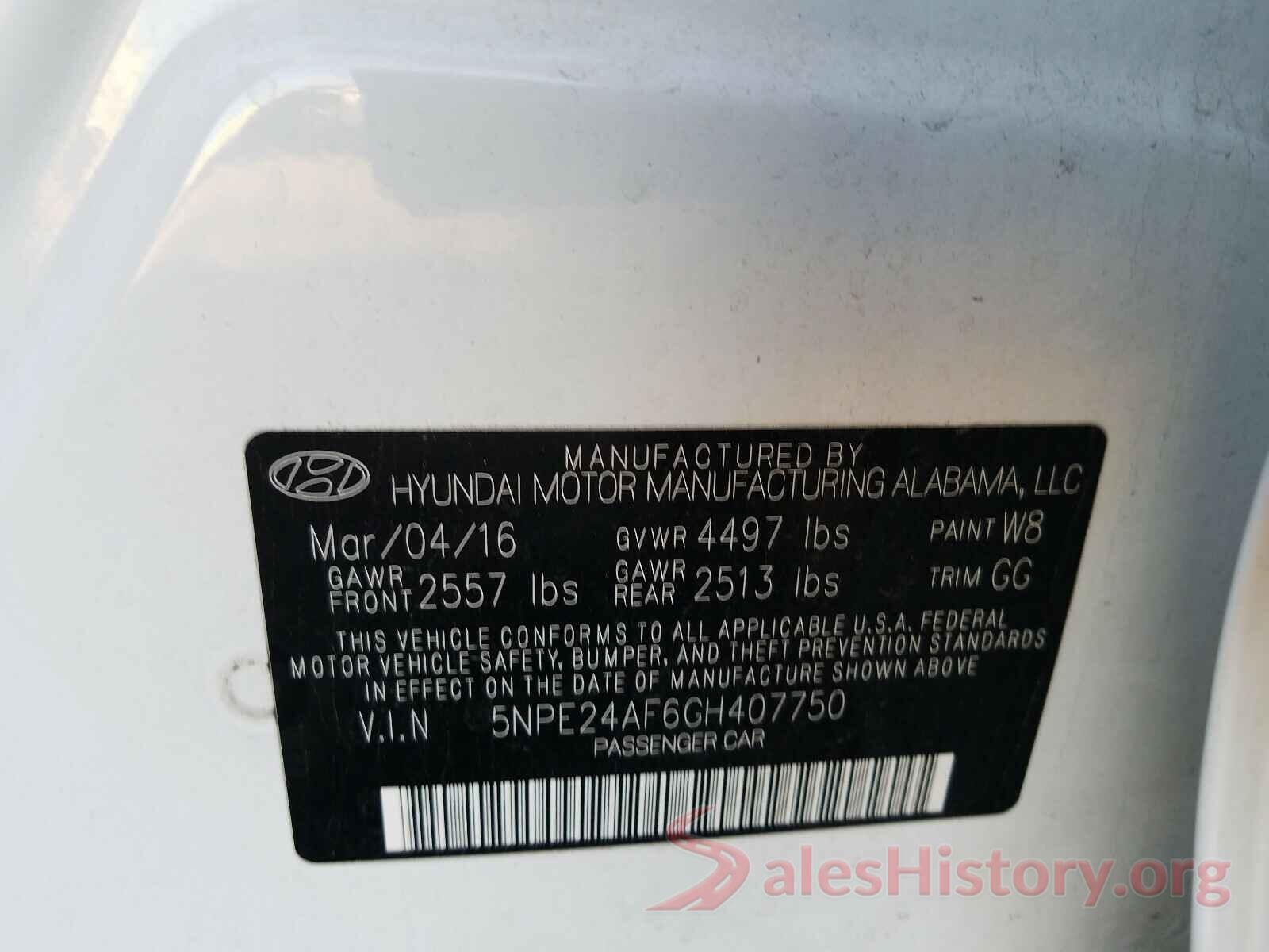 5NPE24AF6GH407750 2016 HYUNDAI SONATA