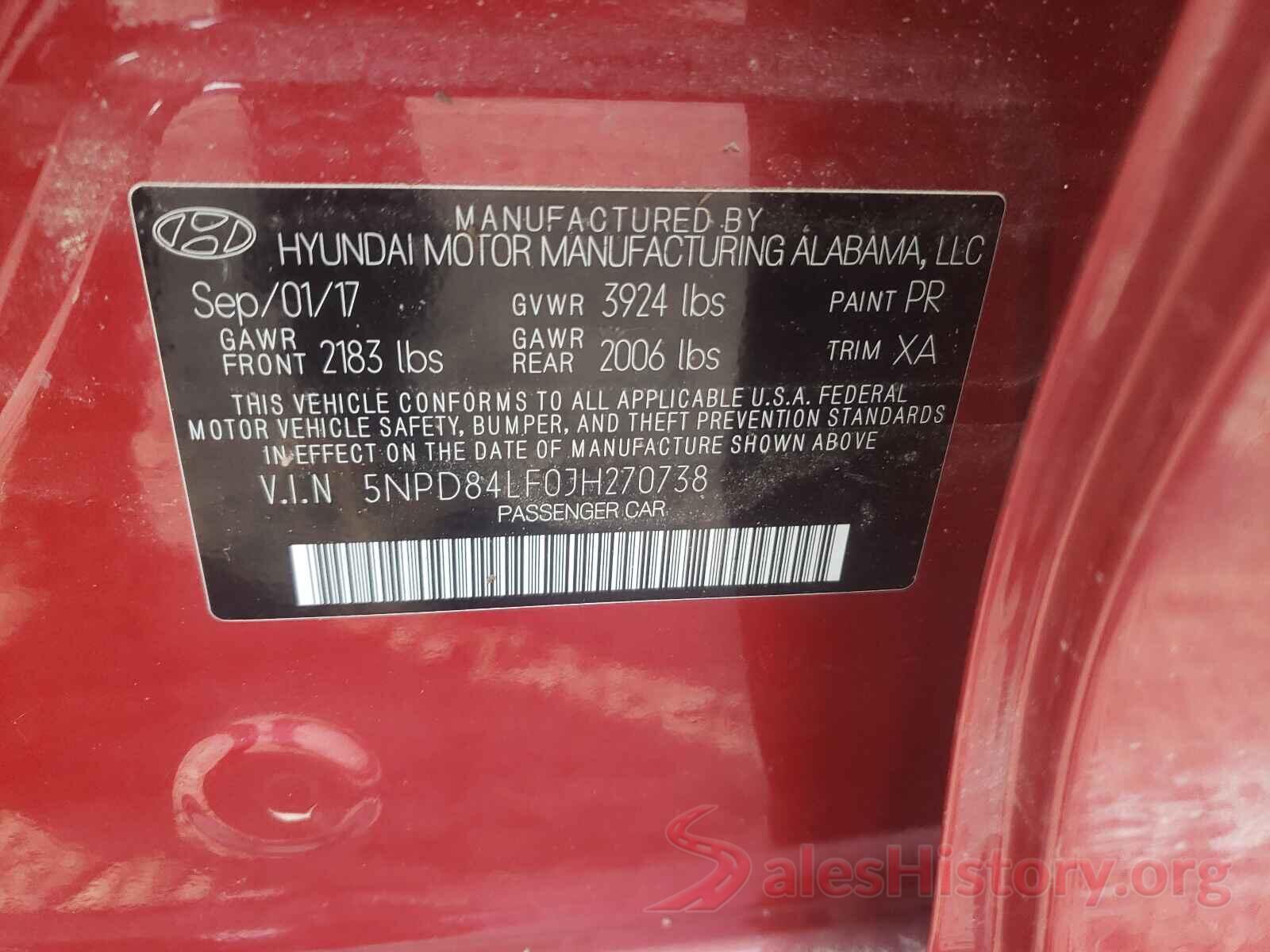 5NPD84LF0JH270738 2018 HYUNDAI ELANTRA