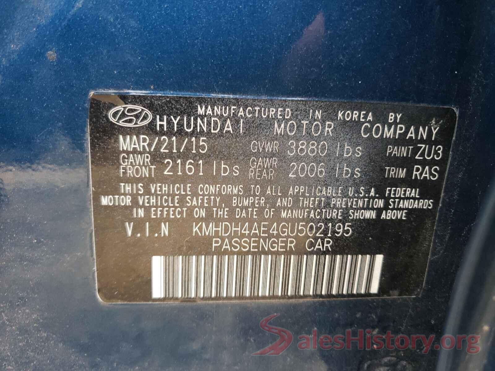 KMHDH4AE4GU502195 2016 HYUNDAI ELANTRA