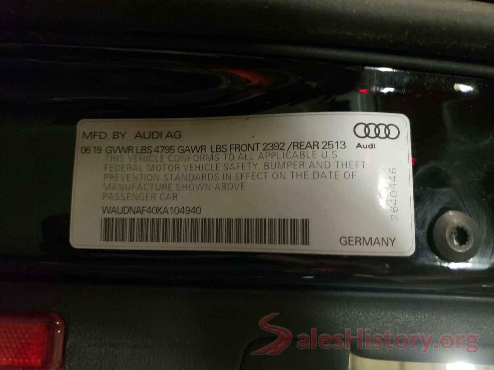 WAUDNAF40KA104940 2019 AUDI A4