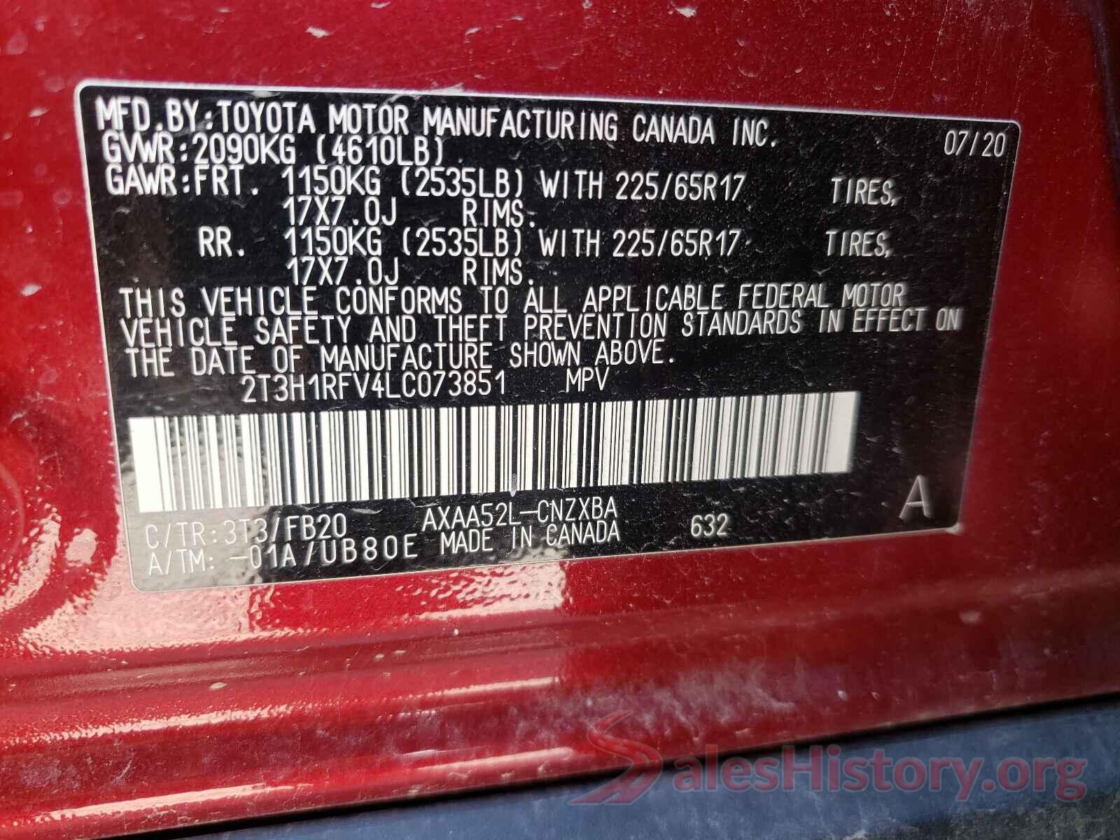 2T3H1RFV4LC073851 2020 TOYOTA RAV4