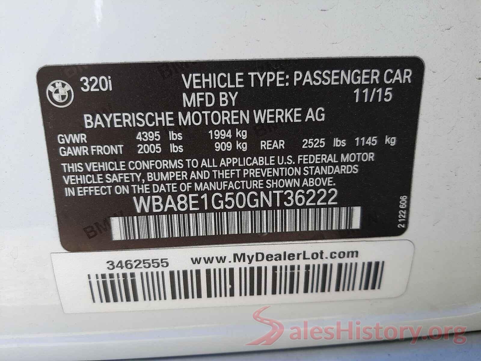 WBA8E1G50GNT36222 2016 BMW 3 SERIES