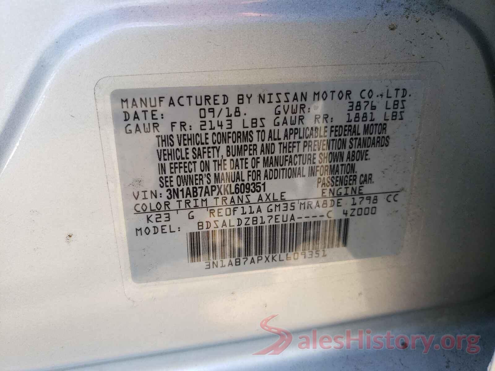 3N1AB7APXKL609351 2019 NISSAN SENTRA