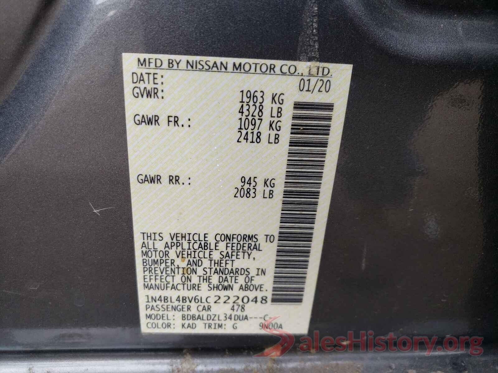 1N4BL4BV6LC222048 2020 NISSAN ALTIMA