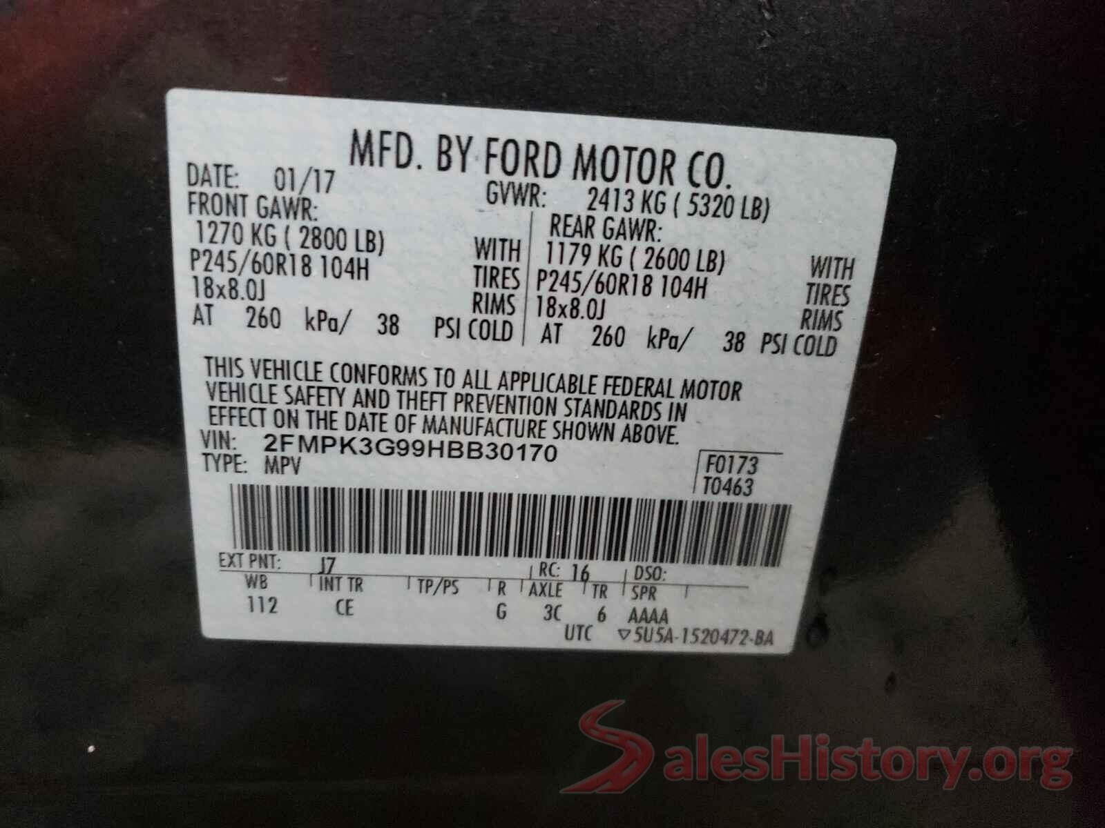 2FMPK3G99HBB30170 2017 FORD EDGE