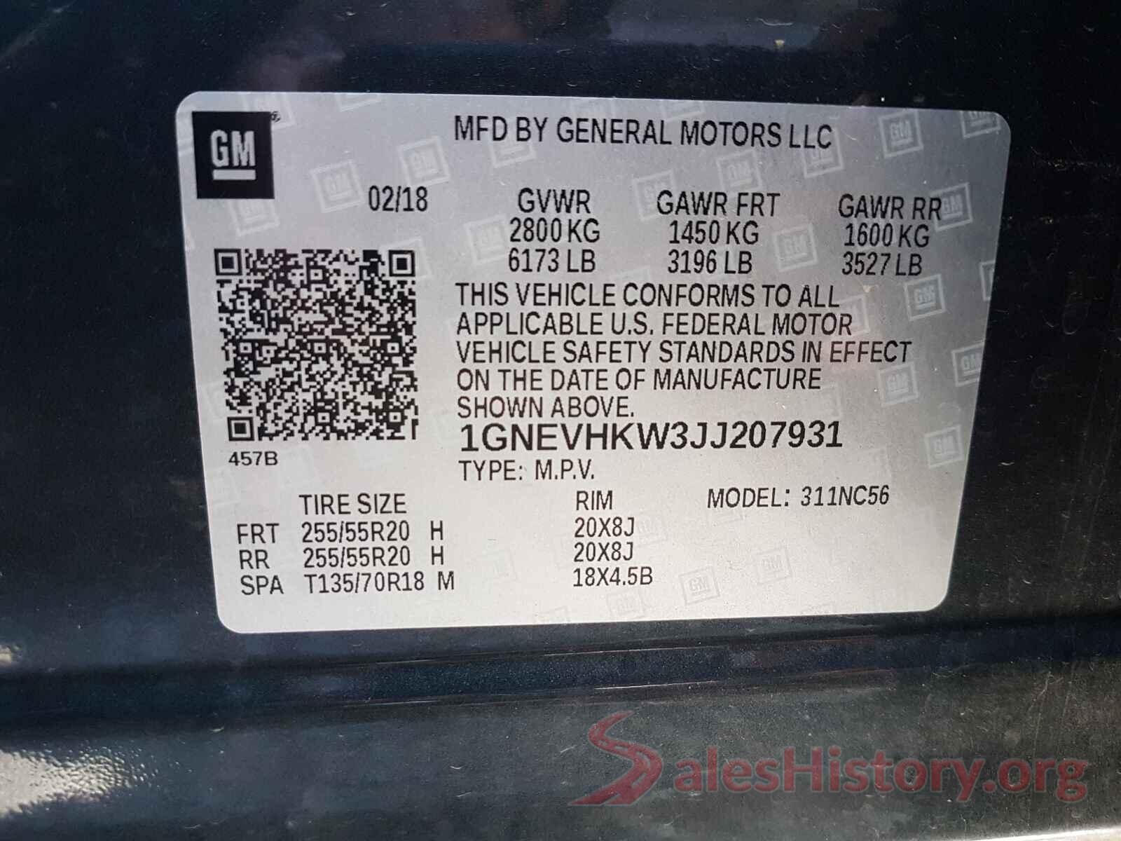 1GNEVHKW3JJ207931 2018 CHEVROLET TRAVERSE