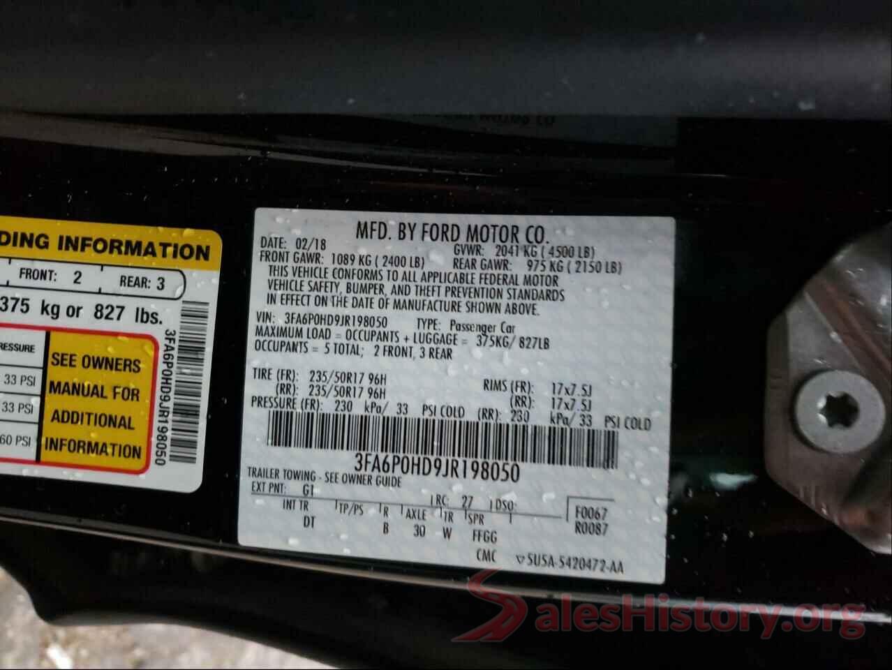 3FA6P0HD9JR198050 2018 FORD FUSION