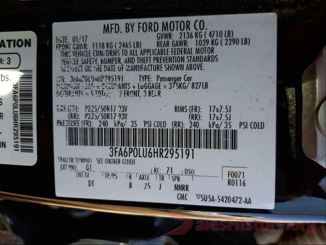 3FA6P0LU6HR295191 2017 FORD FUSION