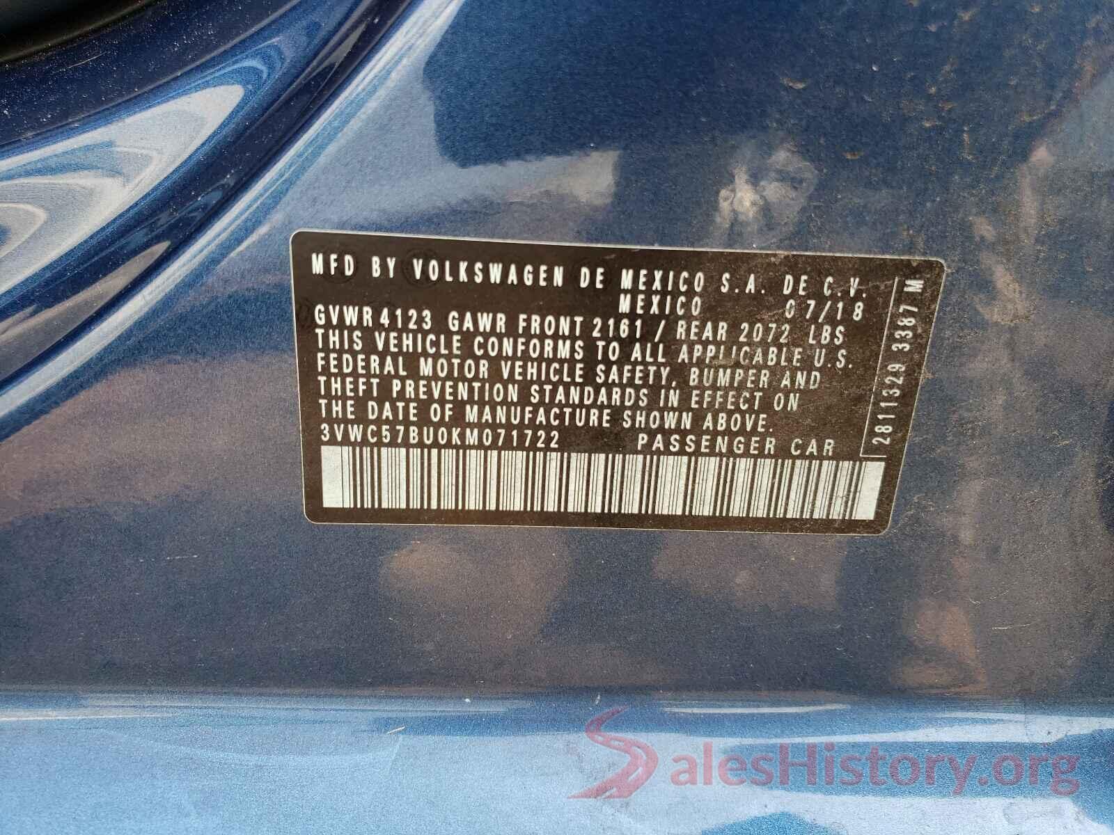 3VWC57BU0KM071722 2019 VOLKSWAGEN JETTA