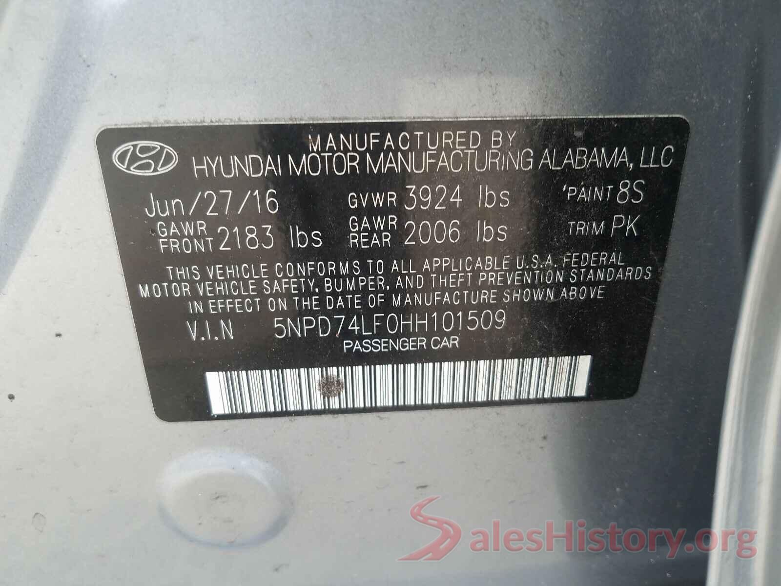 5NPD74LF0HH101509 2017 HYUNDAI ELANTRA