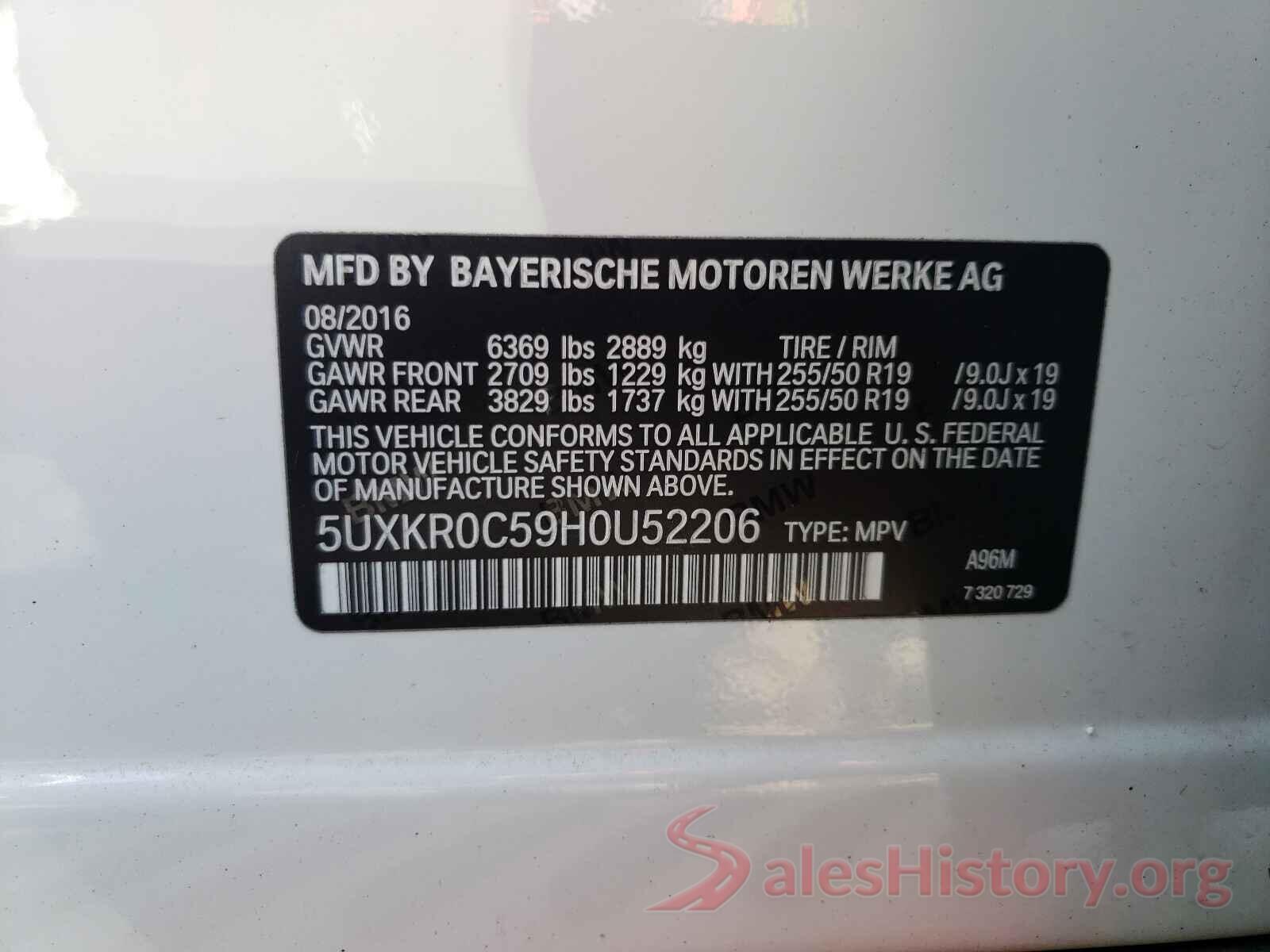 5UXKR0C59H0U52206 2017 BMW X5