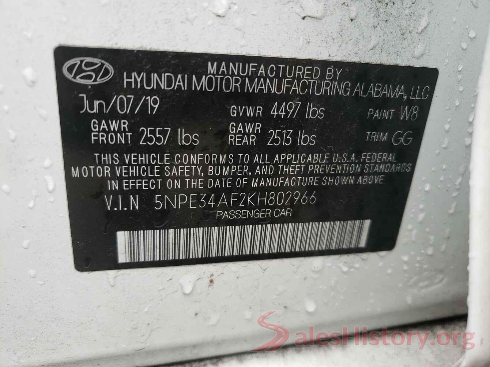 5NPE34AF2KH802966 2019 HYUNDAI SONATA