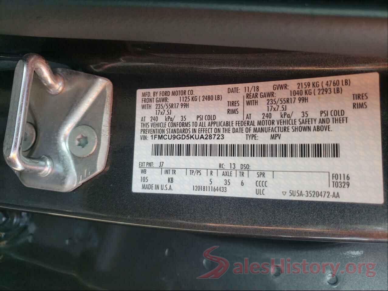 1FMCU9GD5KUA28723 2019 FORD ESCAPE