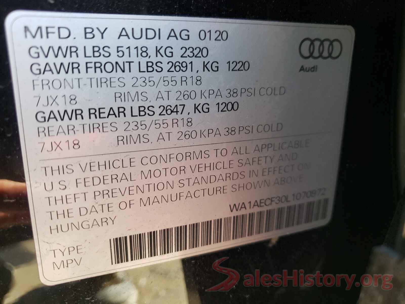 WA1AECF30L1070972 2020 AUDI Q3