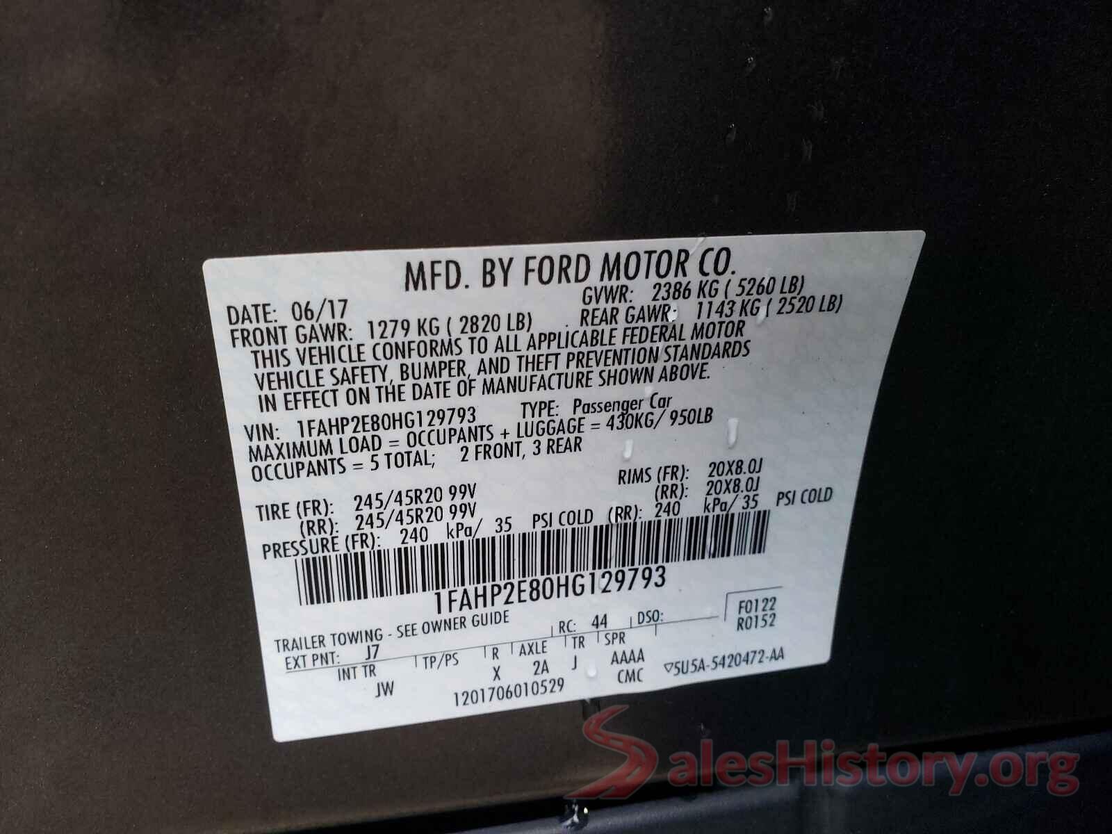 1FAHP2E80HG129793 2017 FORD TAURUS