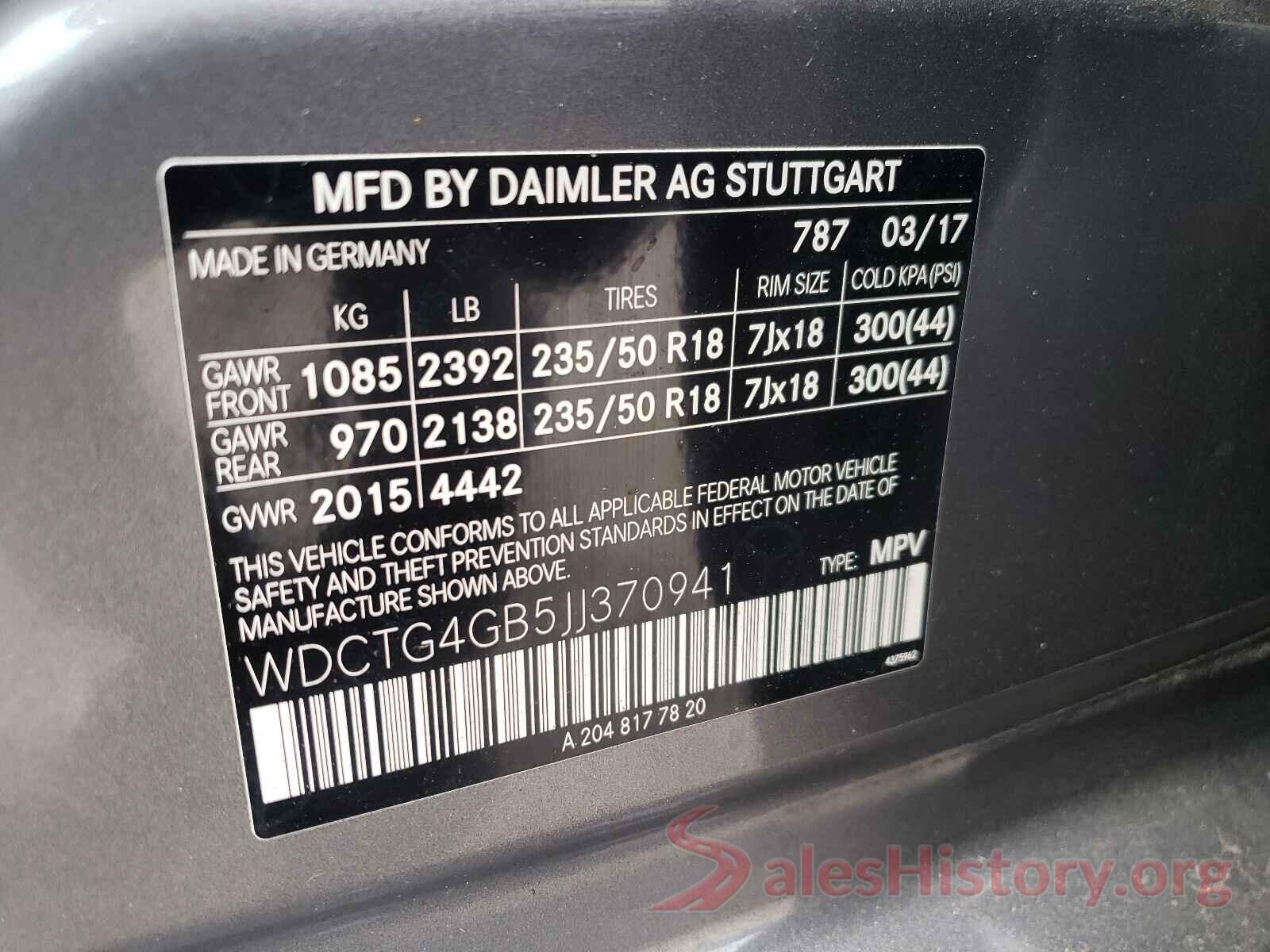 WDCTG4GB5JJ370941 2018 MERCEDES-BENZ GLA-CLASS