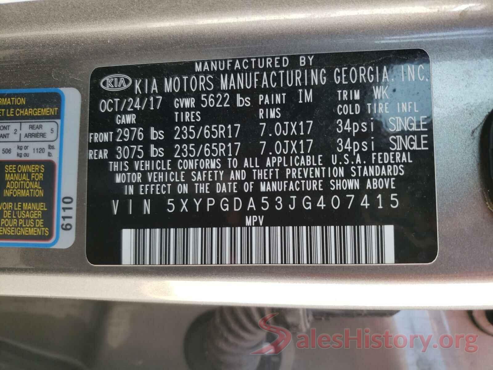 5XYPGDA53JG407415 2018 KIA SORENTO