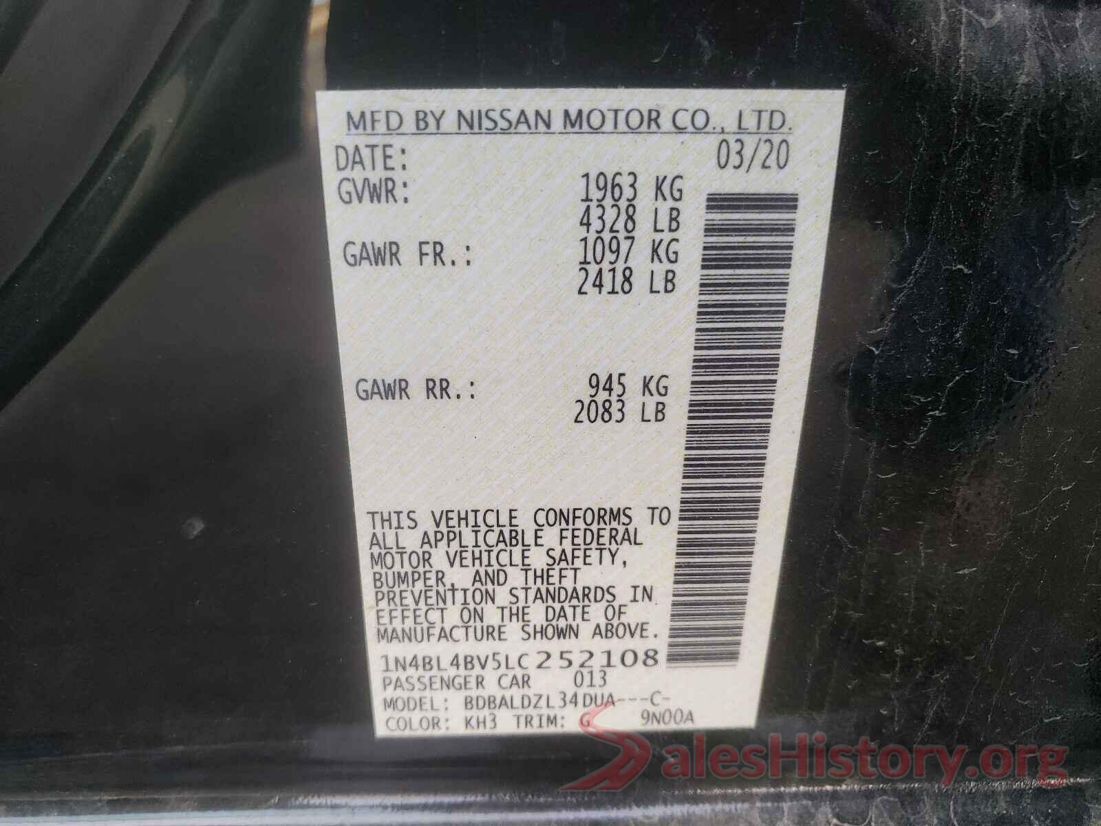 1N4BL4BV5LC252108 2020 NISSAN ALTIMA