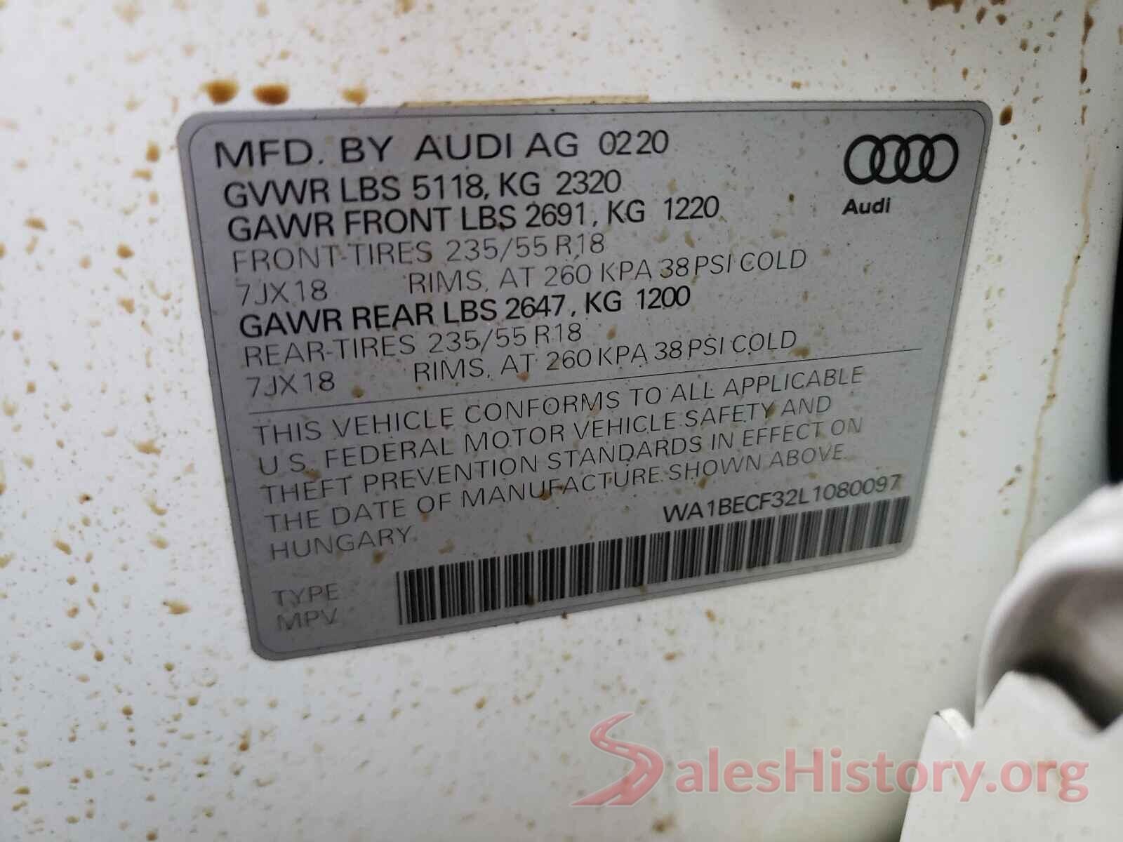 WA1BECF32L1080097 2020 AUDI Q3