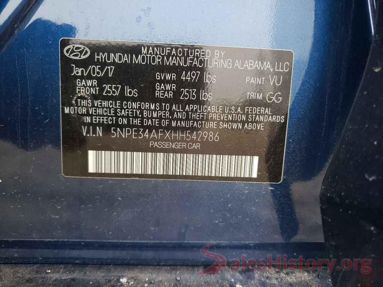 5NPE34AFXHH542986 2017 HYUNDAI SONATA