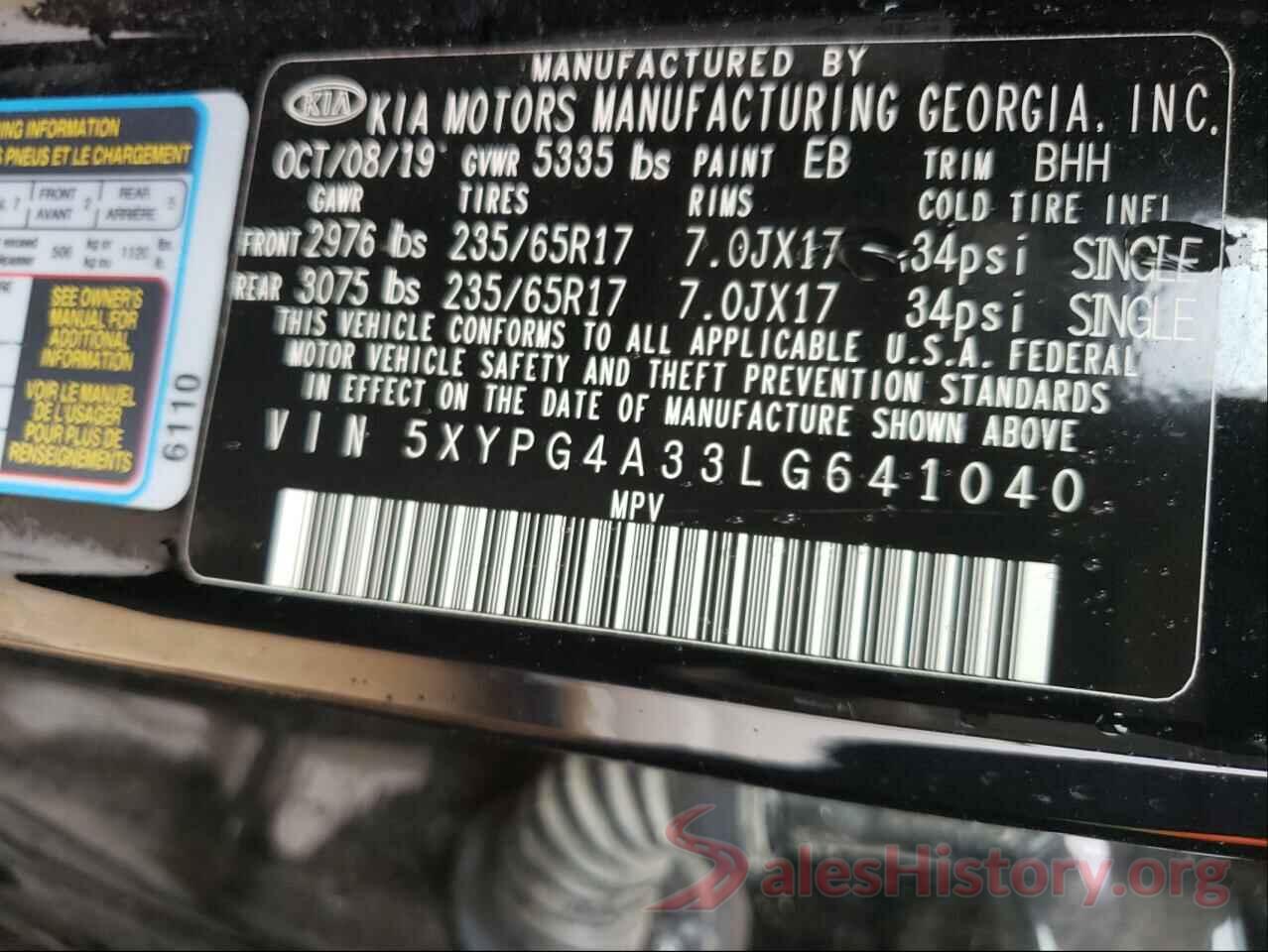 5XYPG4A33LG641040 2020 KIA SORENTO