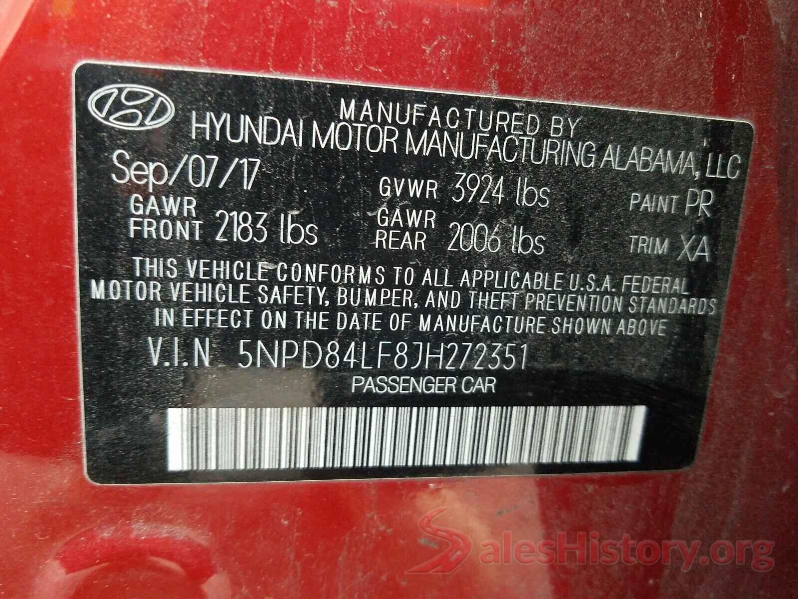 5NPD84LF8JH272351 2018 HYUNDAI ELANTRA