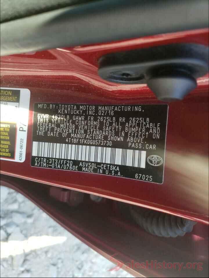 4T1BF1FK0GU573730 2016 TOYOTA CAMRY