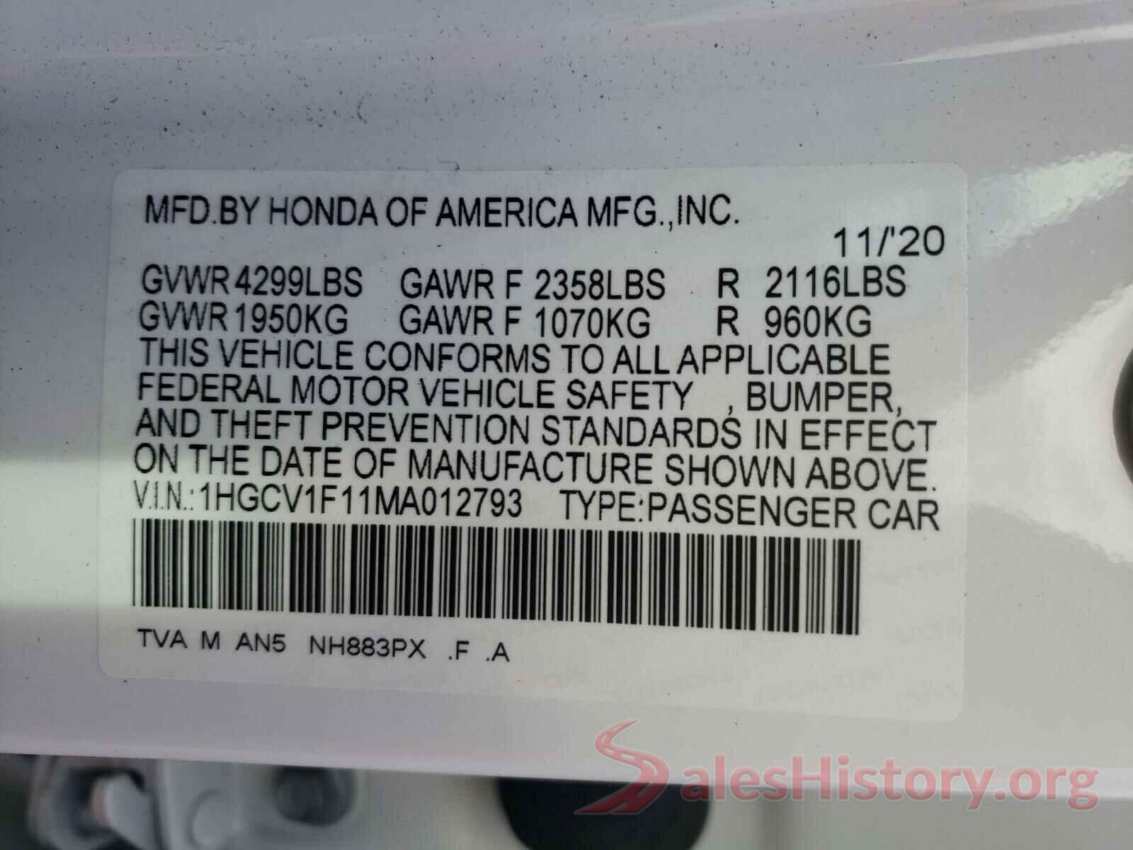 1HGCV1F11MA012793 2021 HONDA ACCORD