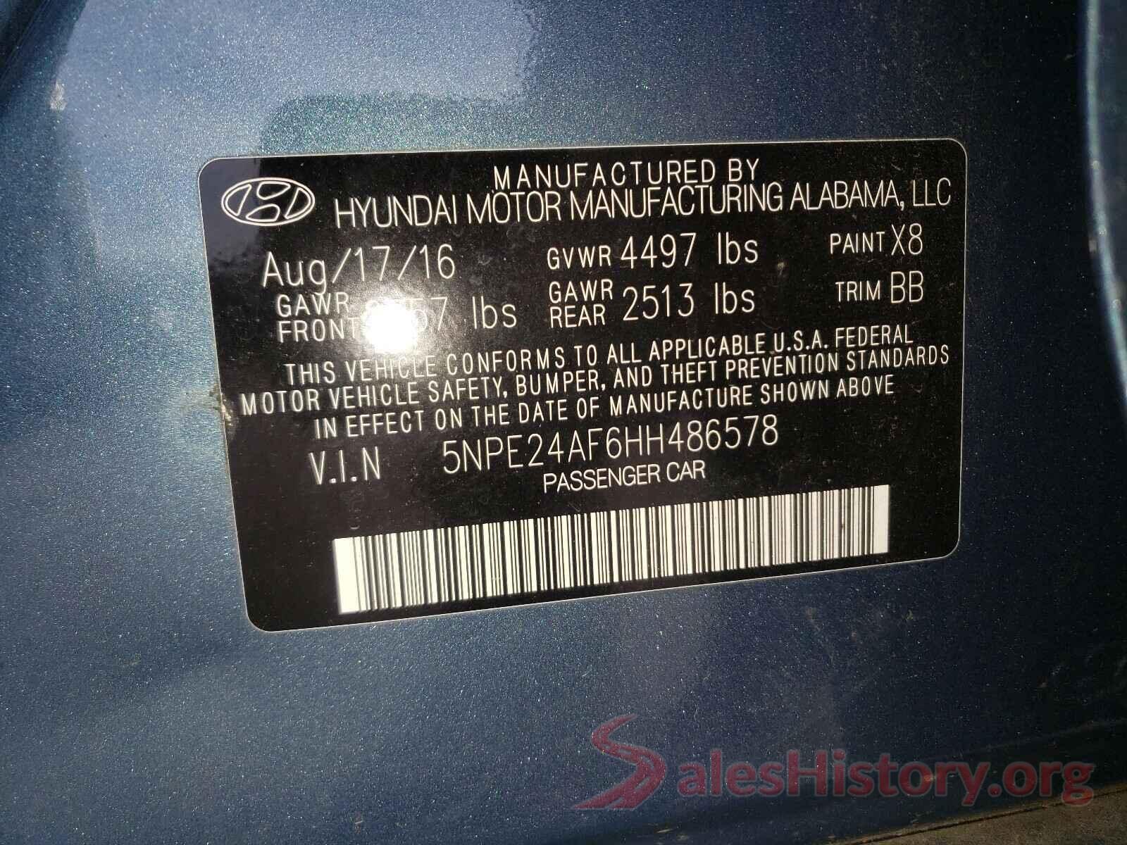 5NPE24AF6HH486578 2017 HYUNDAI SONATA