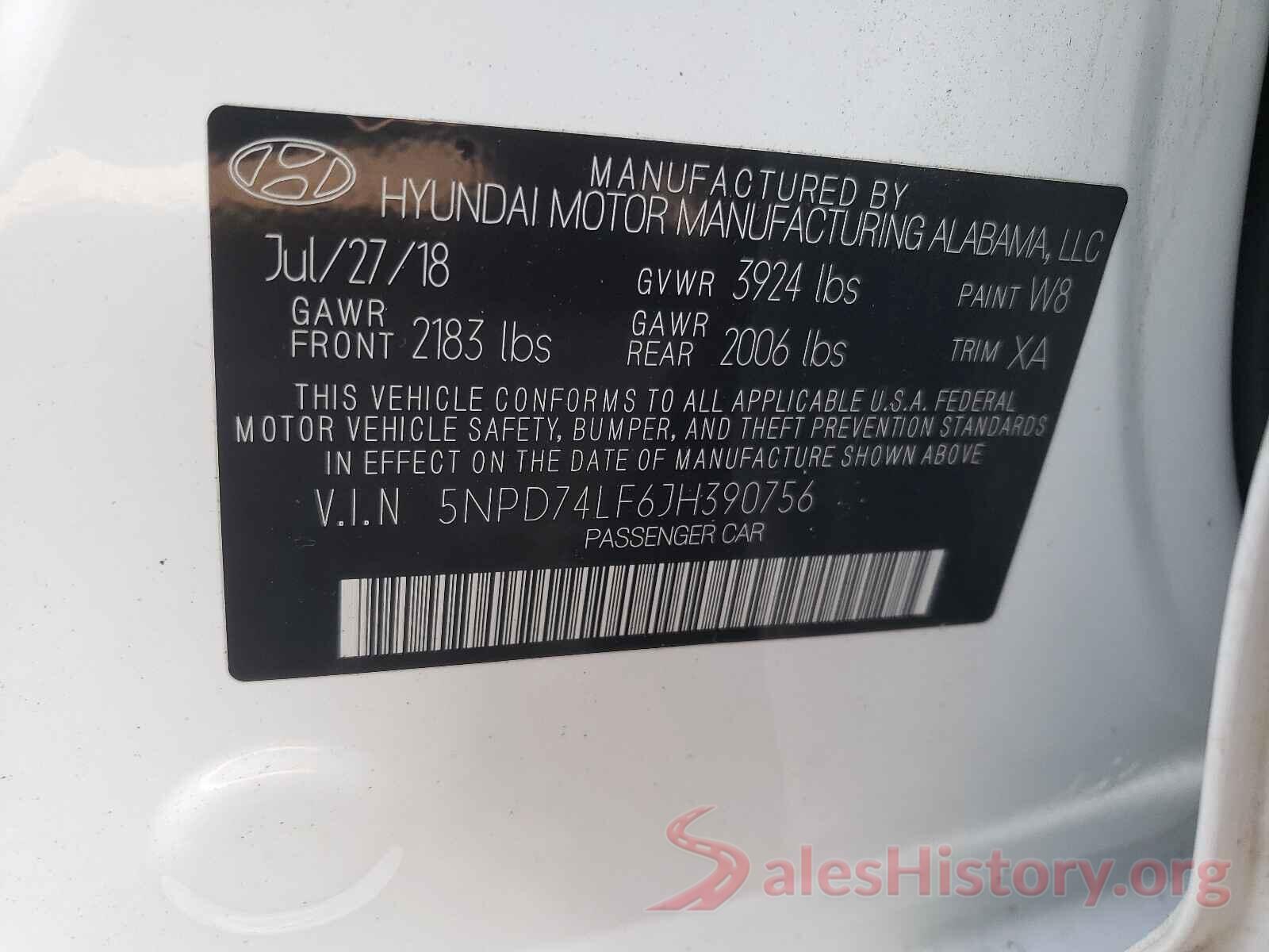 5NPD74LF6JH390756 2018 HYUNDAI ELANTRA