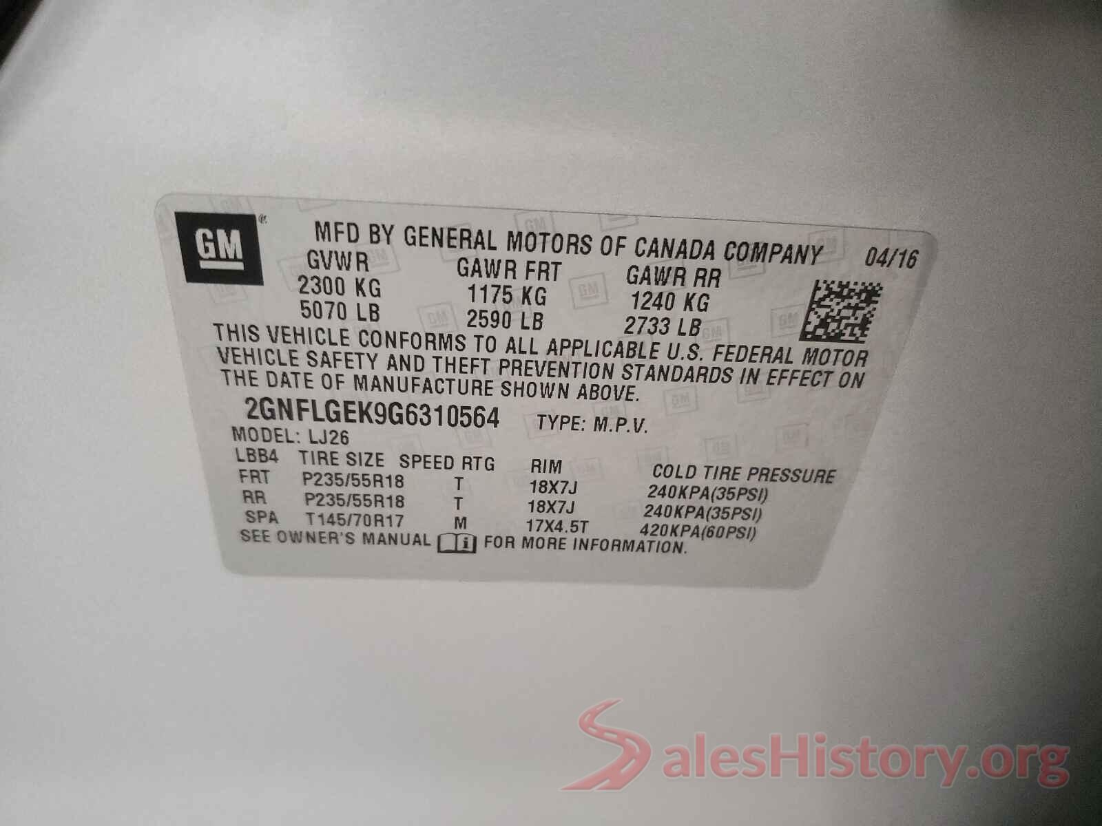 2GNFLGEK9G6310564 2016 CHEVROLET EQUINOX