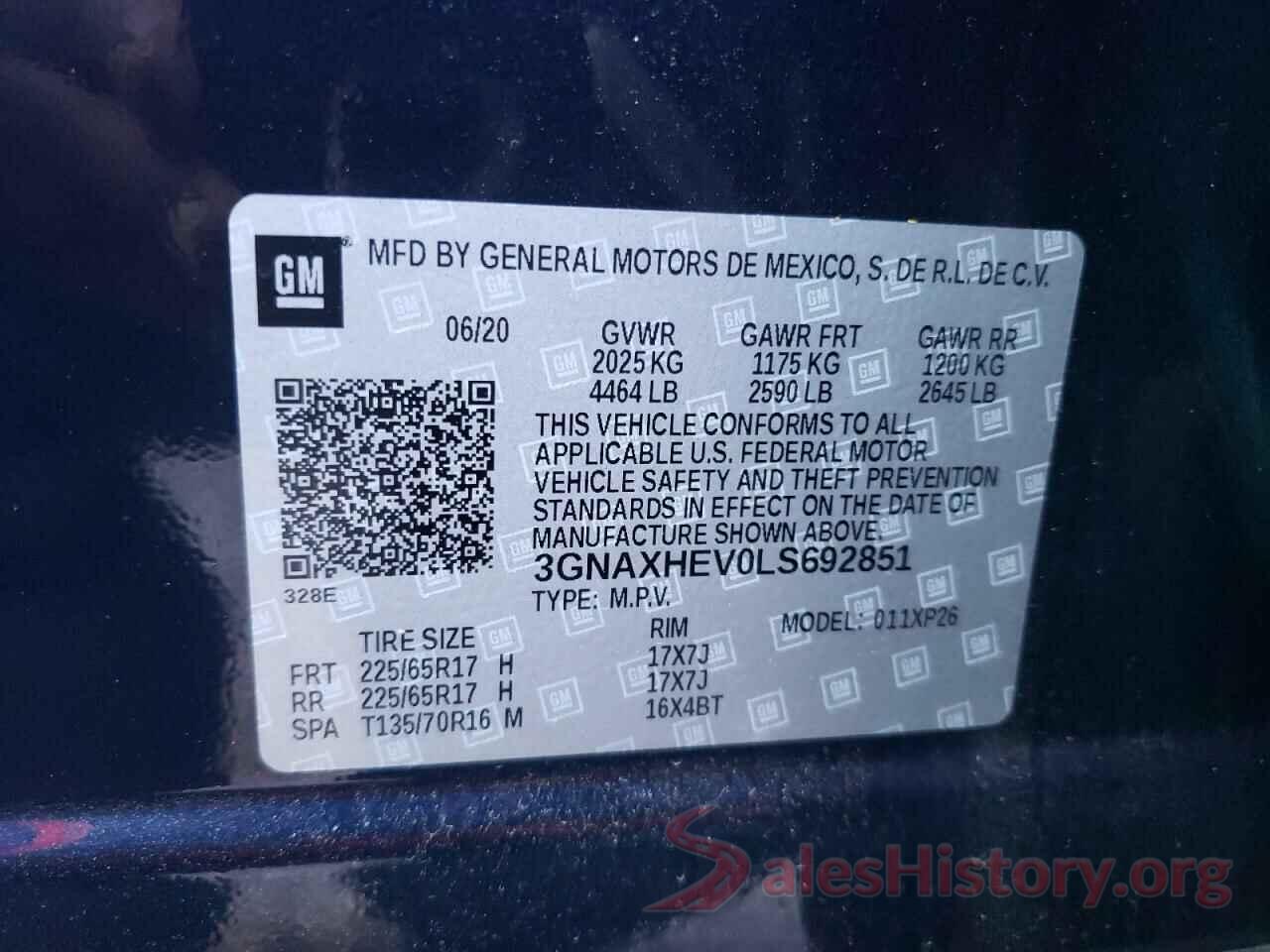 3GNAXHEV0LS692851 2020 CHEVROLET EQUINOX