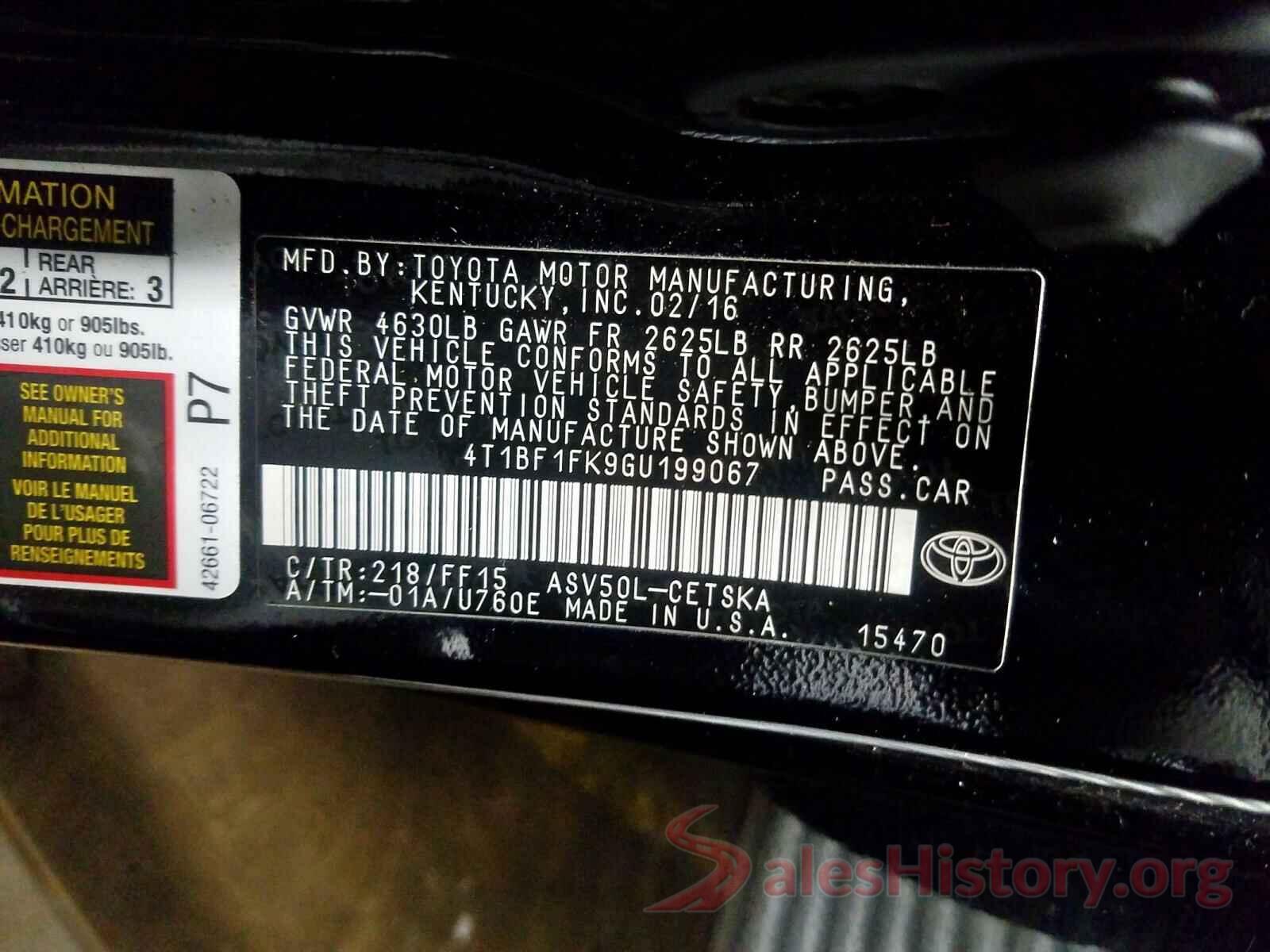 4T1BF1FK9GU199067 2016 TOYOTA CAMRY