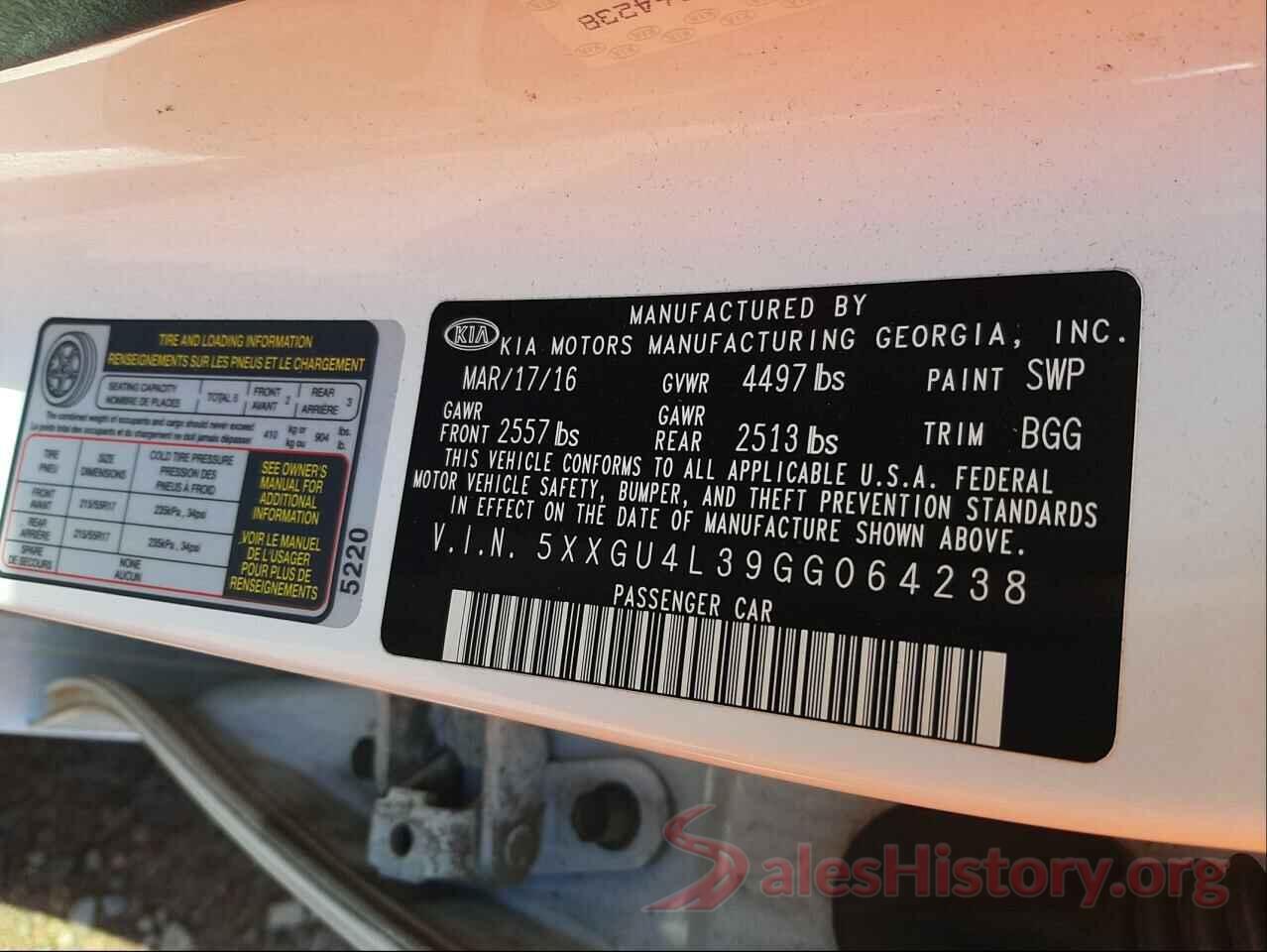 5XXGU4L39GG064238 2016 KIA OPTIMA