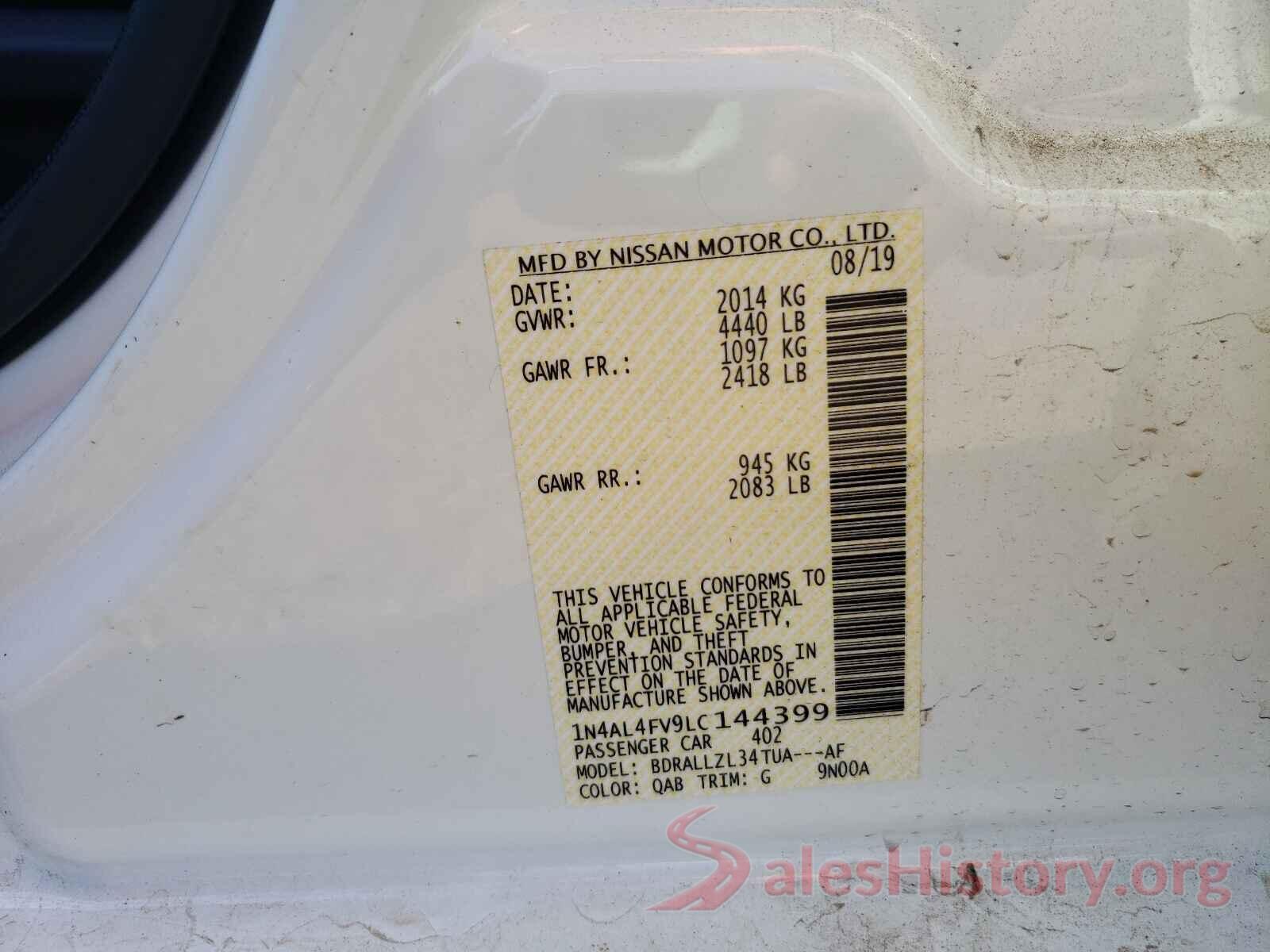 1N4AL4FV9LC144399 2020 NISSAN ALTIMA