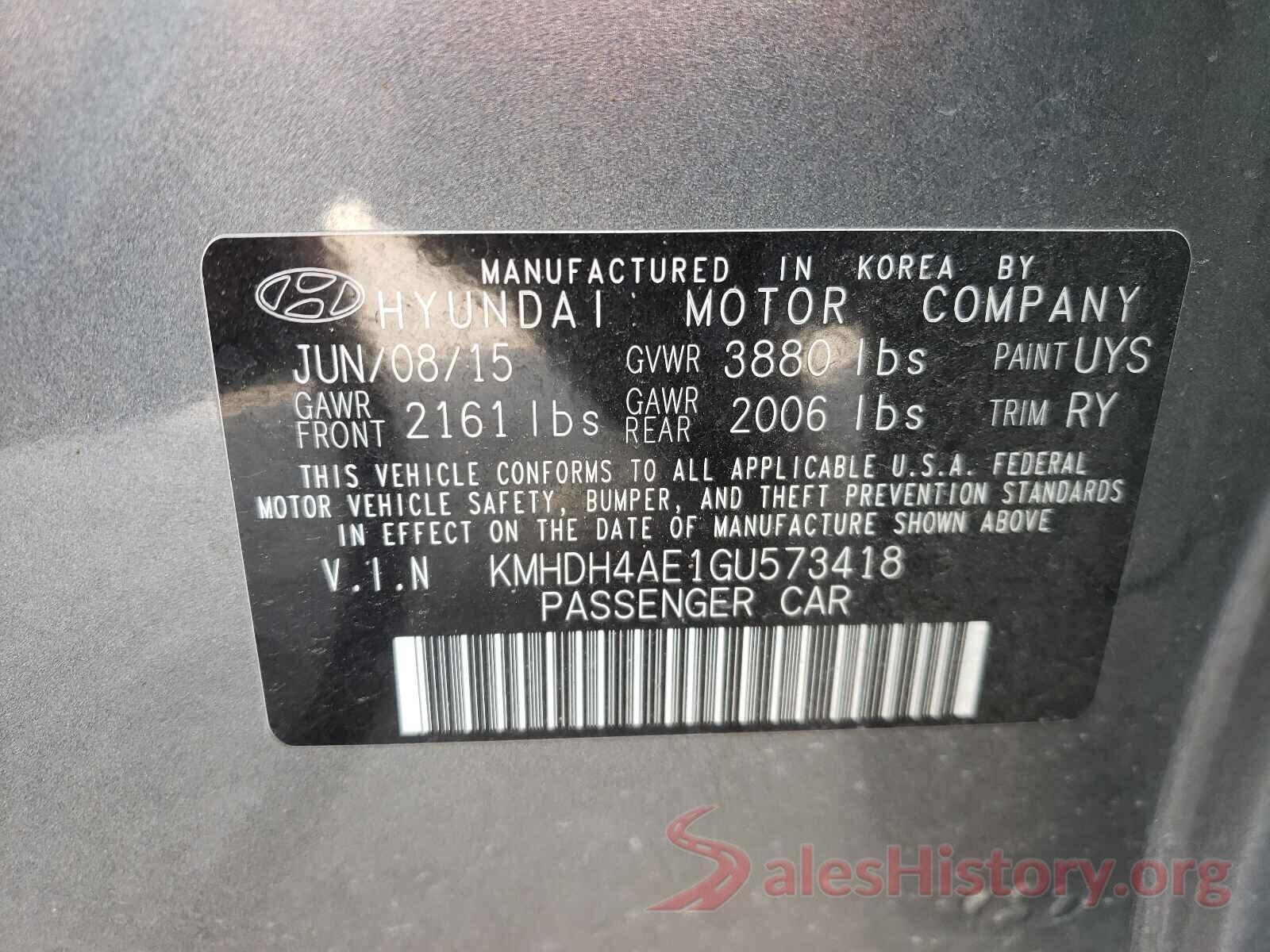 KMHDH4AE1GU573418 2016 HYUNDAI ELANTRA