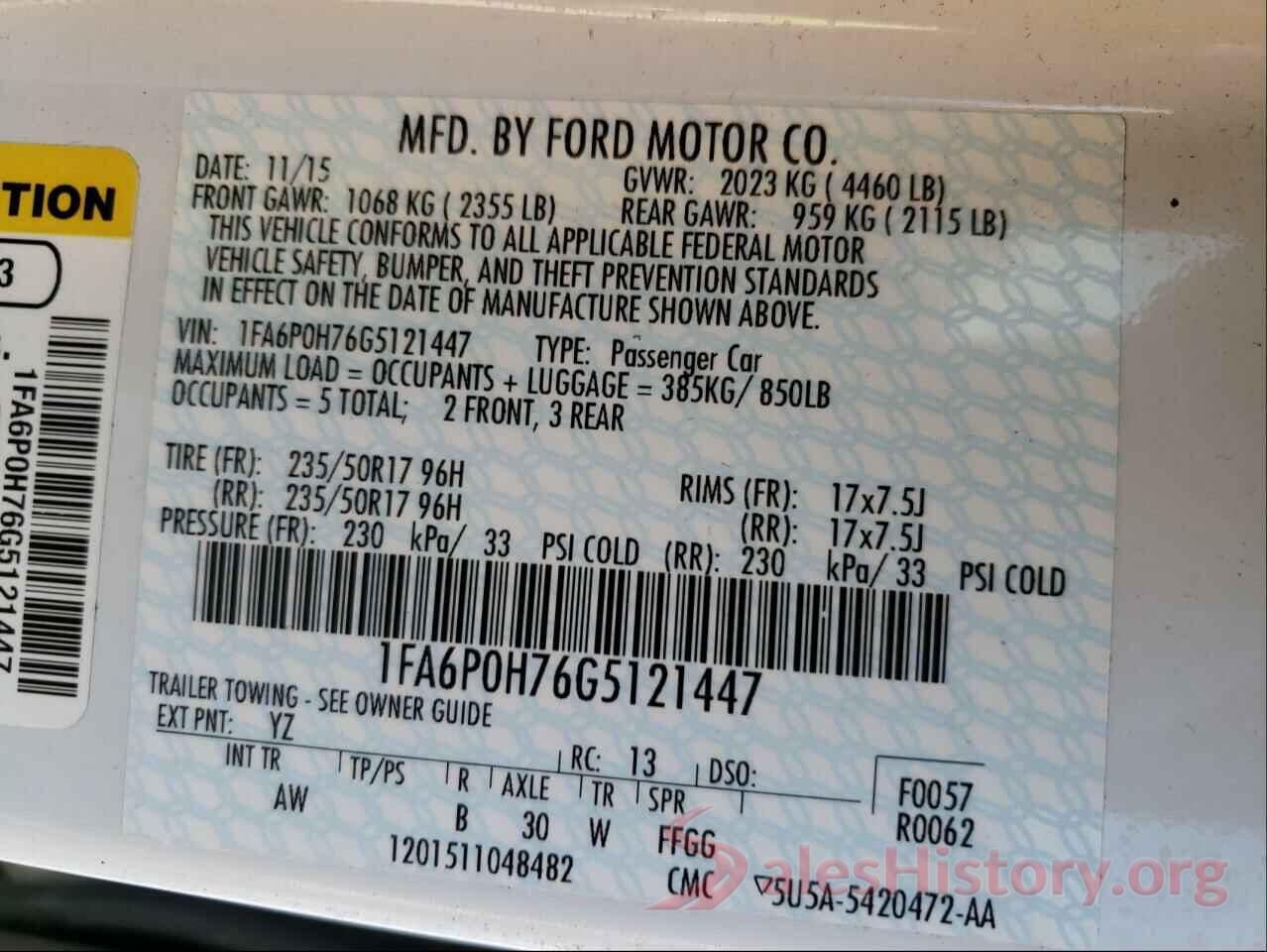 1FA6P0H76G5121447 2016 FORD FUSION