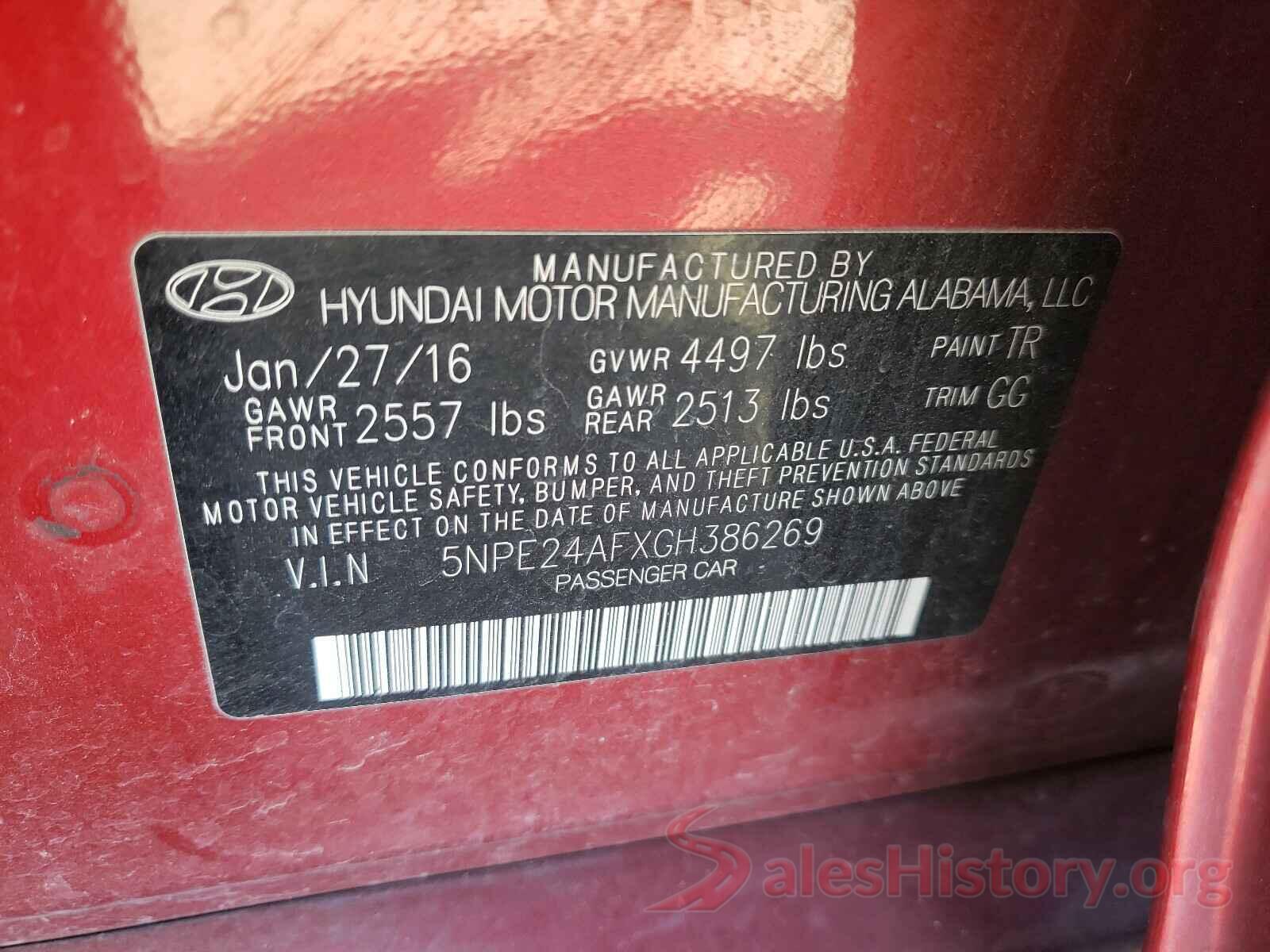 5NPE24AFXGH386269 2016 HYUNDAI SONATA