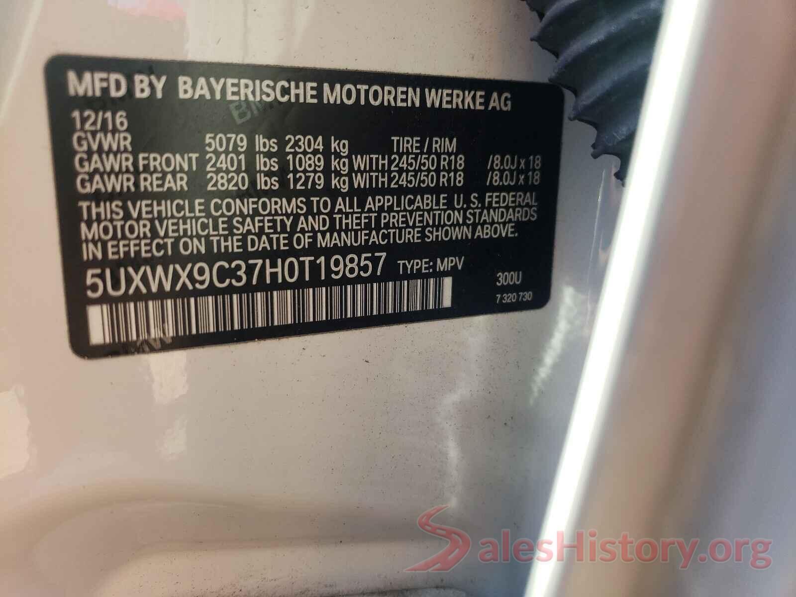 5UXWX9C37H0T19857 2017 BMW X3