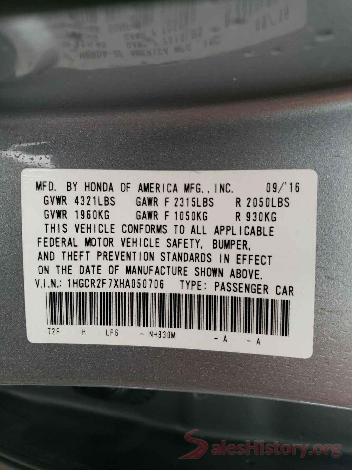 1HGCR2F7XHA050706 2017 HONDA ACCORD