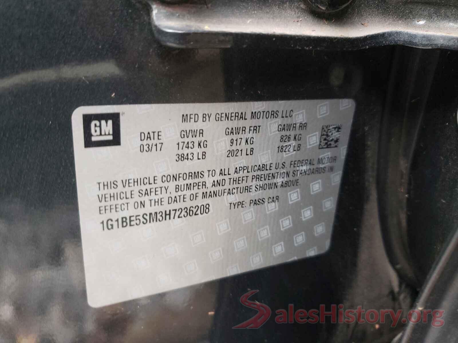 1G1BE5SM3H7236208 2017 CHEVROLET CRUZE