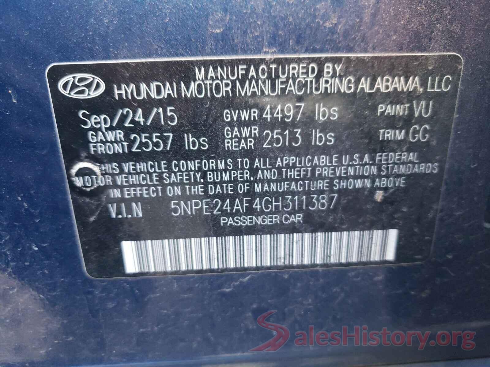 5NPE24AF4GH311387 2016 HYUNDAI SONATA