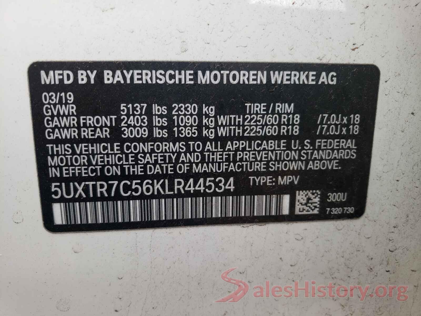 5UXTR7C56KLR44534 2019 BMW X3